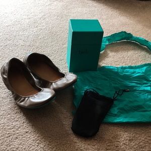 Tieks matte taupe flats; size 10